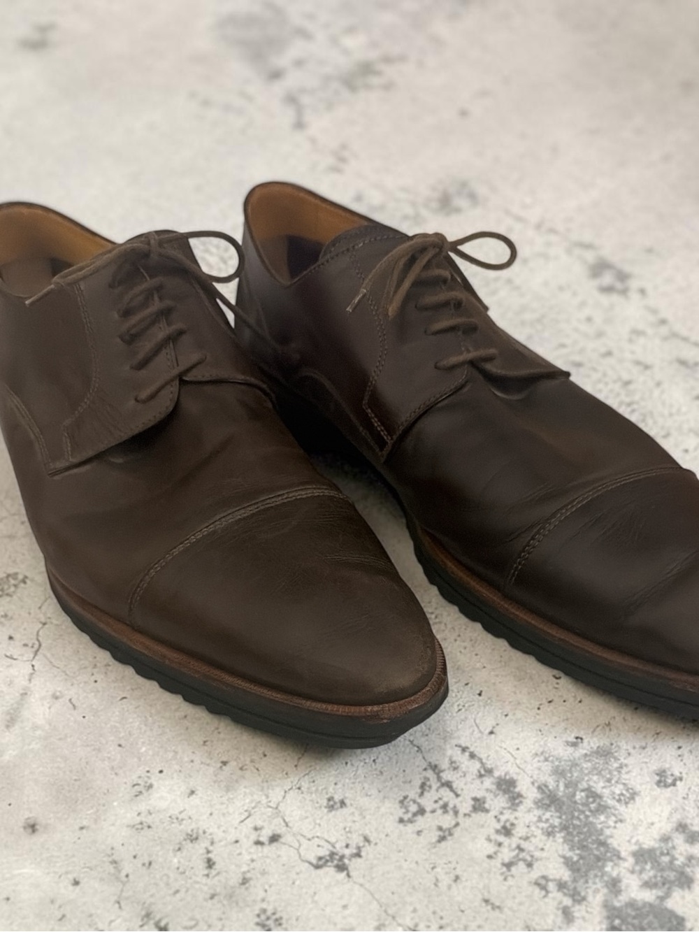Di Bianco Men's Brown Leather Cap-Toe Derby - Classic Lace-Up Oxford